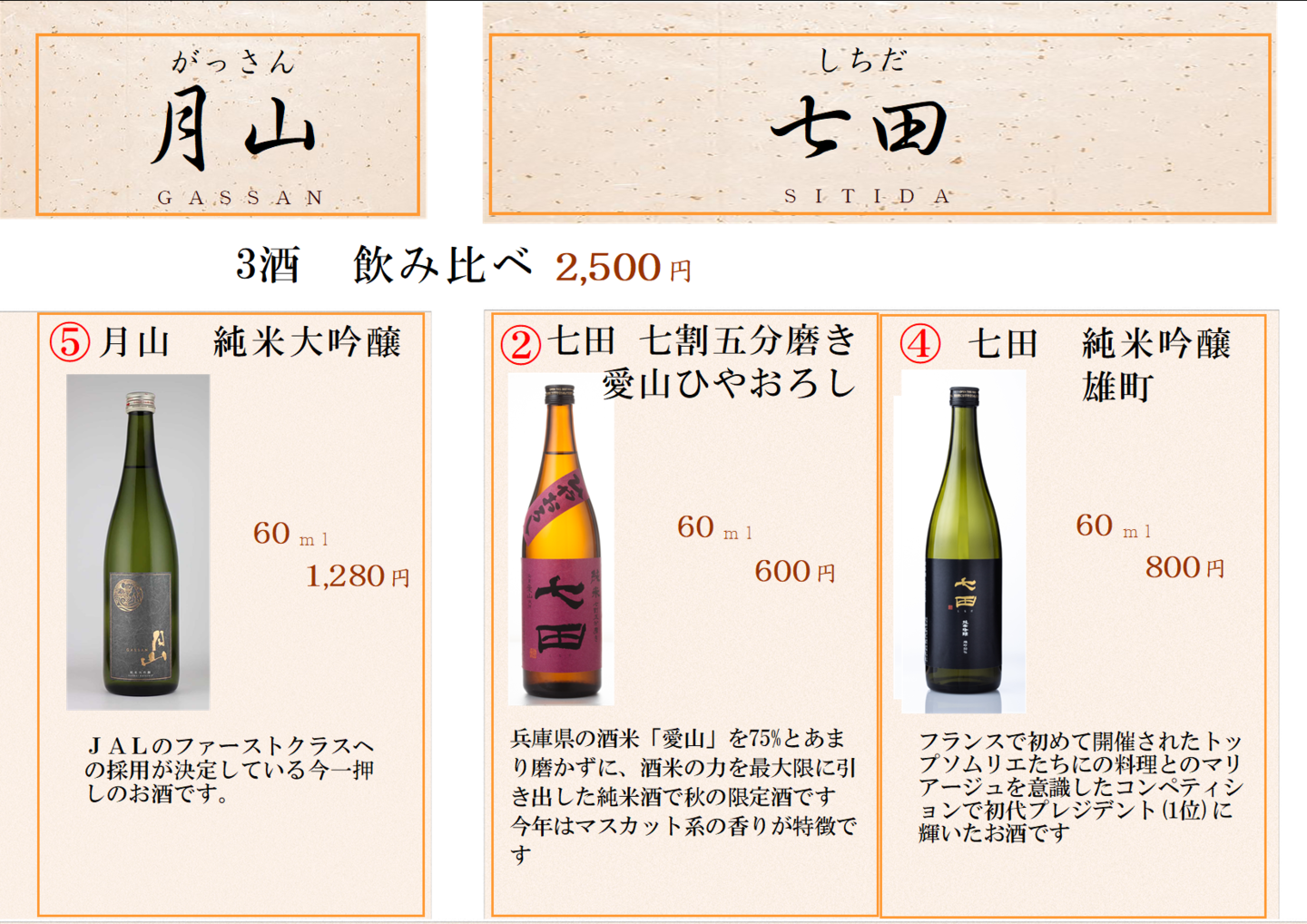 おすすめの地酒のお品書き 1