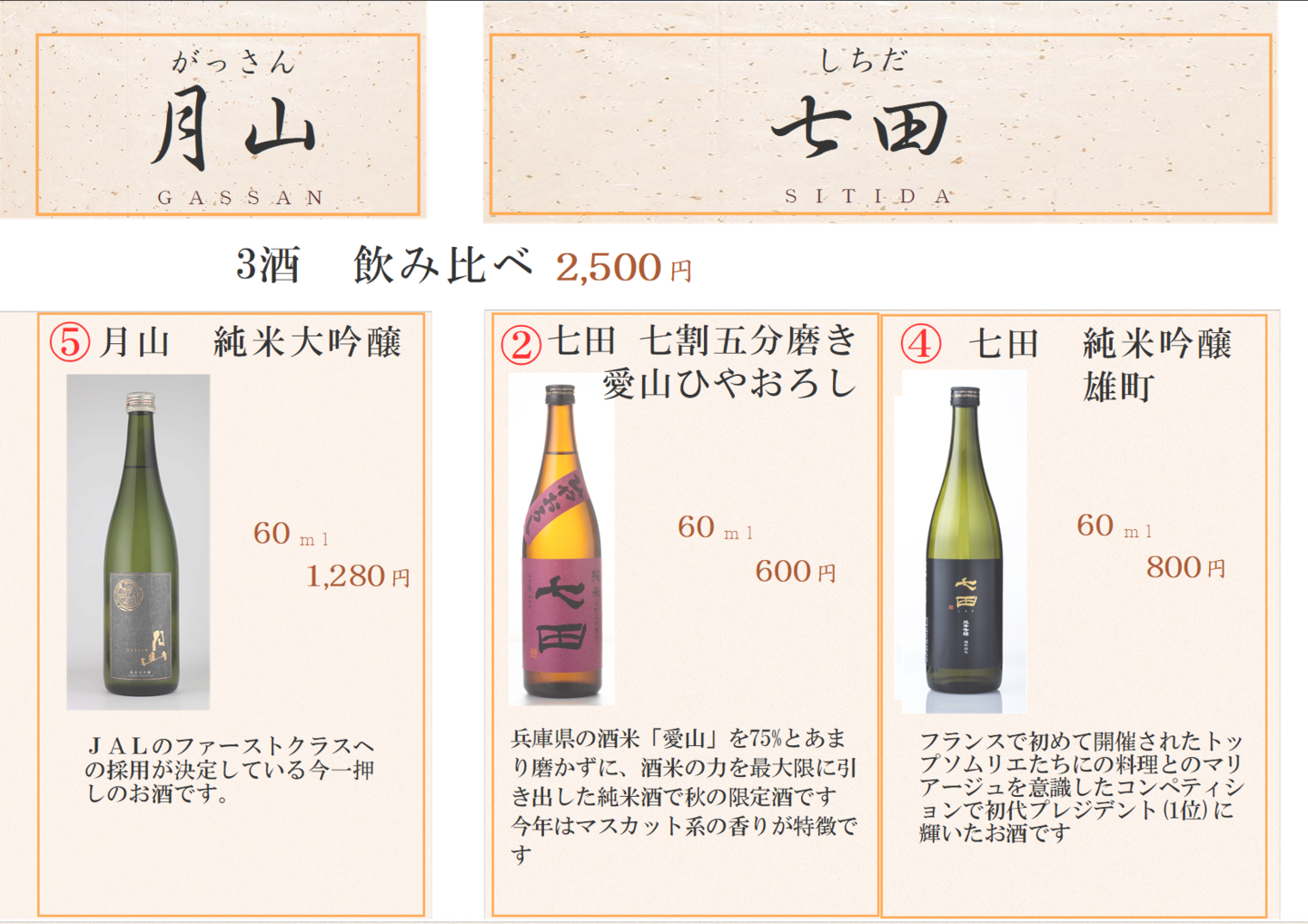 おすすめの地酒のお品書き 1